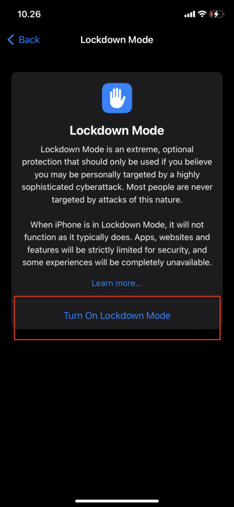 how to enable lockdown mode on iphone